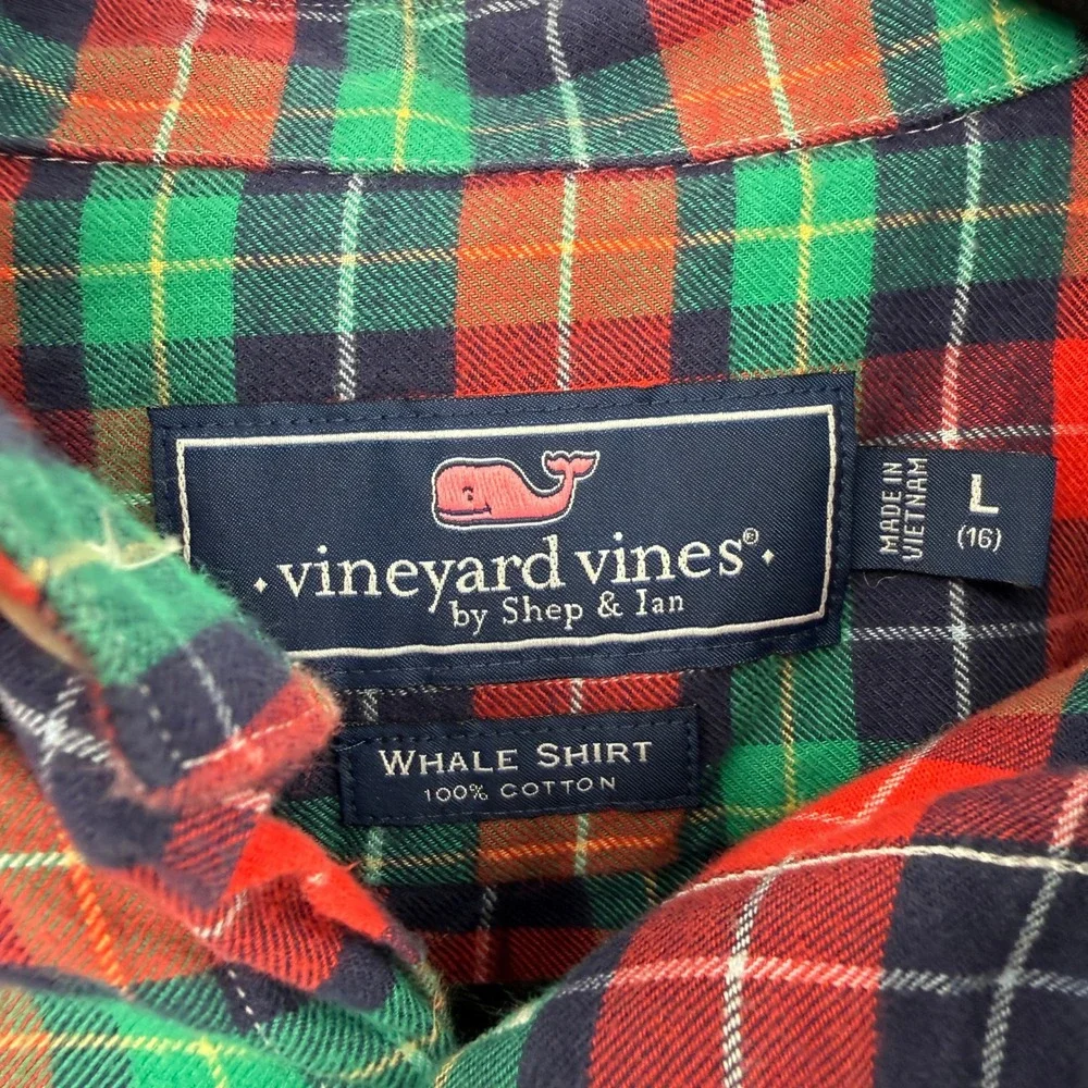 Vineyard Vines Whale Shirt Plaid Boys L Soft‎ Cotton Schoolboy Minimalist Preppy